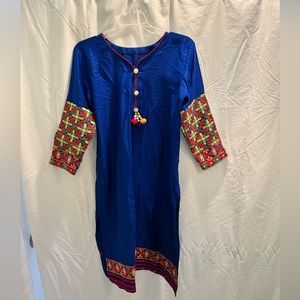 Women’s Royal Blue Sari/Dress with Exquisite Details Made in India